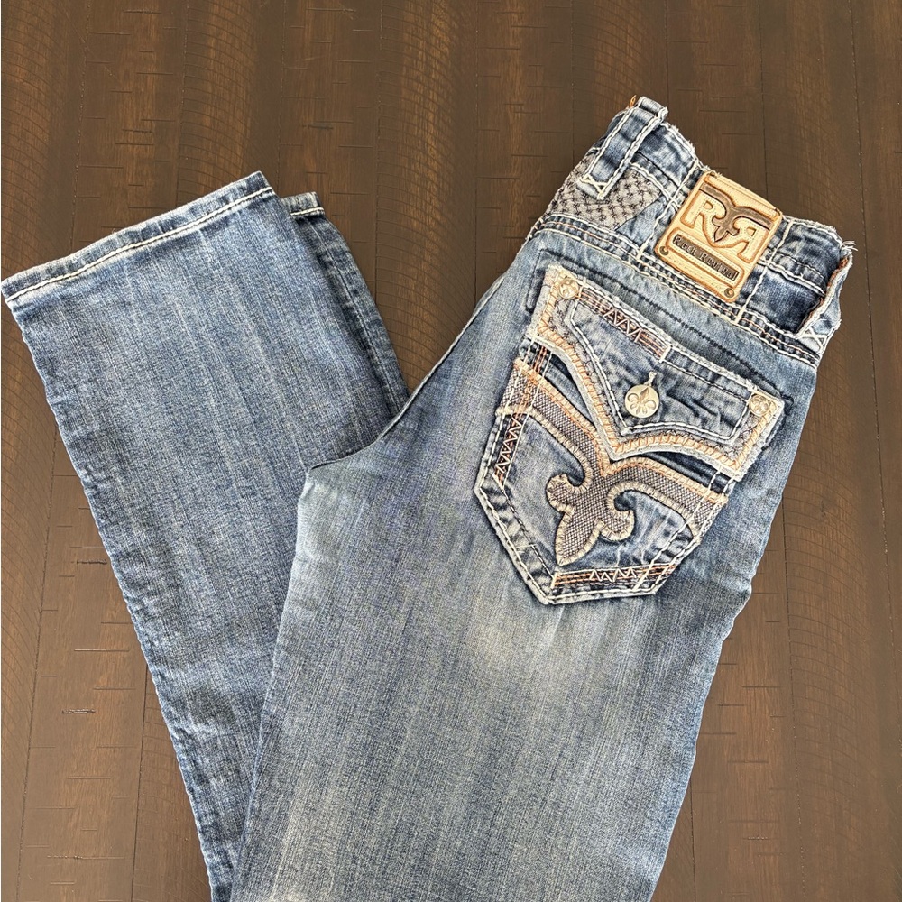 Rock Revival Blue Jeans with Embroidered Pockets